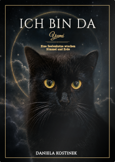 Buchcover „Ich bin da – Yumi“ von Daniela Kostinek mit einer schwarzen Katze