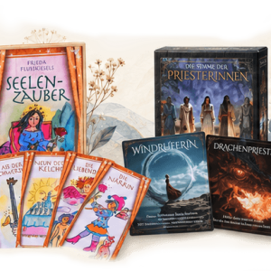 Die Kartendecks „Seelenzauber Tarot“ und „Die Stimme der Priesterinnen“ mit ausgelegten Karten